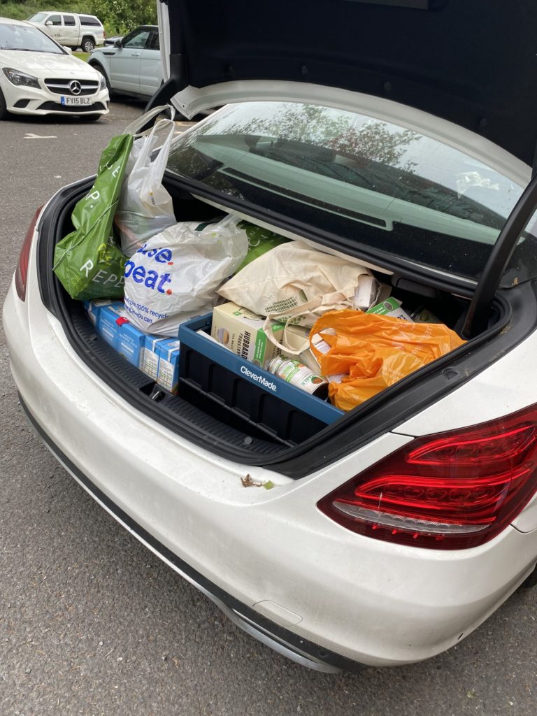 Car filled with foodbank donations